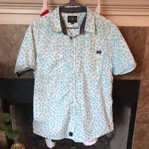 Men's White and Blue Floral Shirt